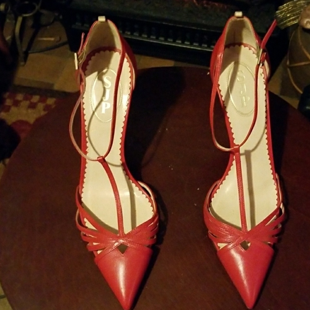 Sarah Jessica Parker Red Carrie T Strap Pumps